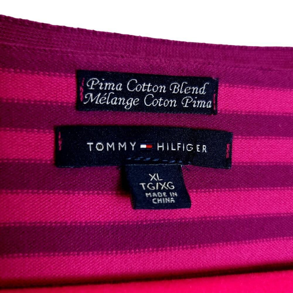 Tommy Hilfiger V Neck Pima Cotton Long Sleeve Tee Pink Purple Size XL Y2K - Picture 3 of 9
